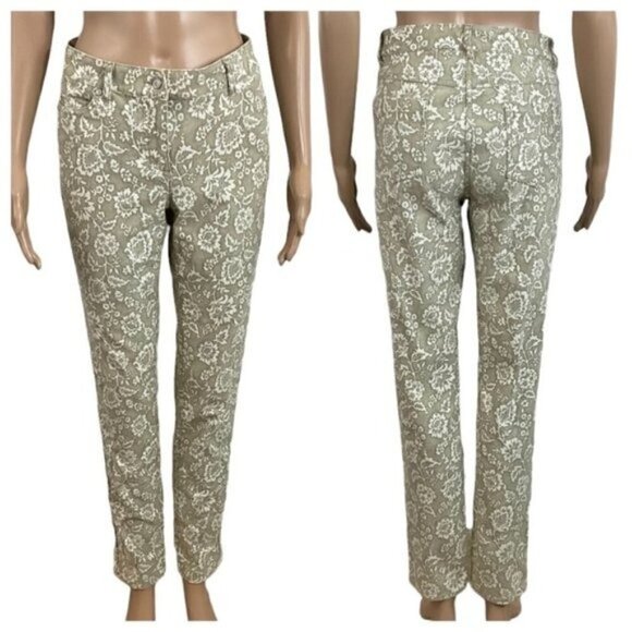J. McLaughlin Tan & Cream Floral Stretch Jeans Size 8 - Picture 1 of 10